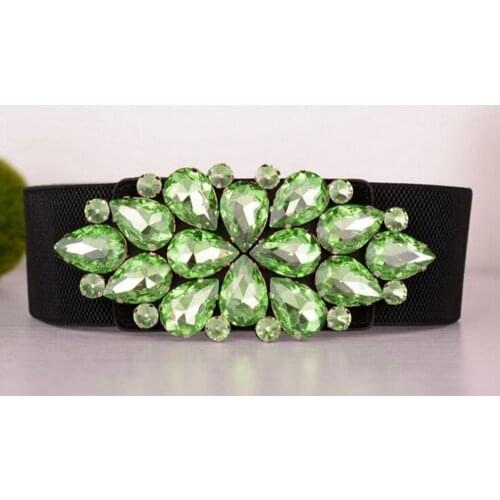 Fashion Women Elastic Wide Belt Corset Crystal Flower Buckle Stretch Waistband Strap Cinch Vintage Cummerbunds