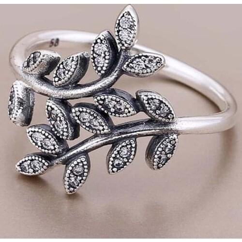 Original Vintage Sparkling Leaves With Cubic Zirconia Ring For Women 925 Sterling Silver Ring Wedding Party Gift Europe Jewelry
