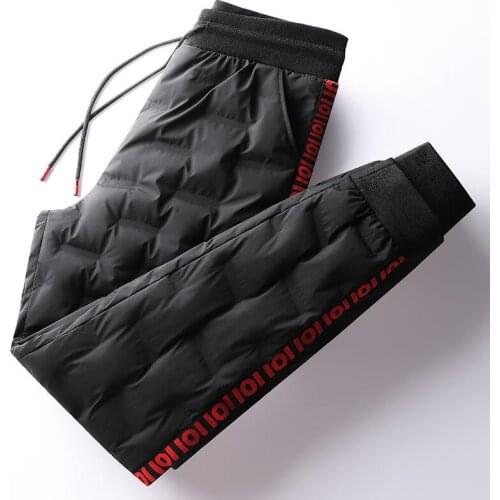 Winter Mens Down Pants High Waist Large Size Thick White Duck Down Pants Outdoor Male Black Slim Warm Hiking Trousers