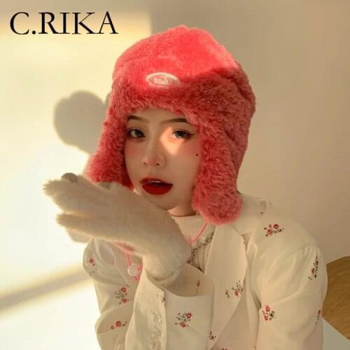 Artificial Fur Winter Hats with Earflaps Russian Hat Faux Rabbit Fur Hood Hat Women Bomber Hats Lady Girl Thick Warm Beanies Cap