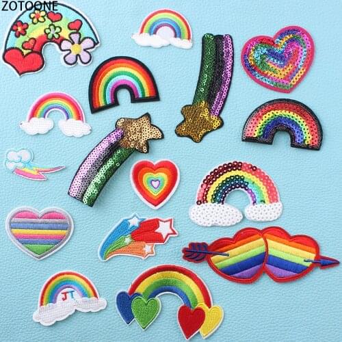 ZOTOONE Colorful Rainbows Patches on Clothes Embroidered Iron on Patches for Clothing Stripes Stickers for Badges Applications E