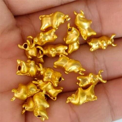 1PCS Real 24K Yellow Gold Bead 3D Hard Gold 999 Pure Gold Mini Ox Gold Bead Lucky Transfer Bead Pendant