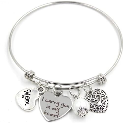 1PC Stainless Steel Bangle Wire Expandable Bangle Family MOM Memorial Bracelet Bangle Mom Remembrance Bracelets Gifts
