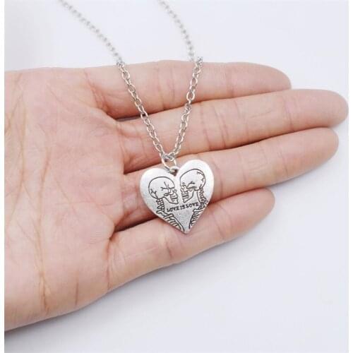 12pcs 2021 New Fashion Heart-shaped Love Is Love Skull Pendant Necklace Valentines Day Jewelry Gift