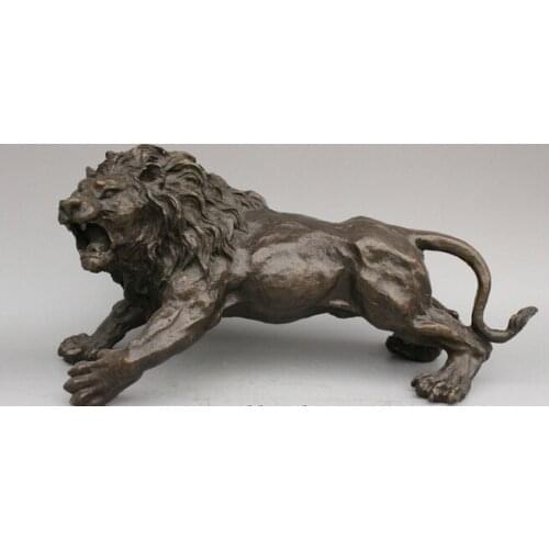 15" CHINA CHINESE BRONZE COPPER ANIMALS STRONG RUNNING LION LEO STATUE SCULPTURE STATUES GARDEN DECORATION
