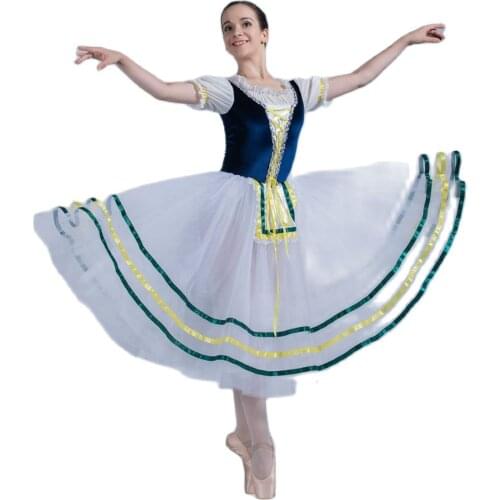 All For Dance Dark Blue Velvet Top Bodice 360° Tulle Romantic Long Ballet Dance Dress Ballerina Dance Tutu