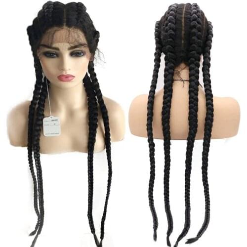 30 inch 360 Full Lace Braided Wig with Baby Hair Black Brown Box Braid Synthetic Lace Front Wig for Black Women Hand Twisted Wig
