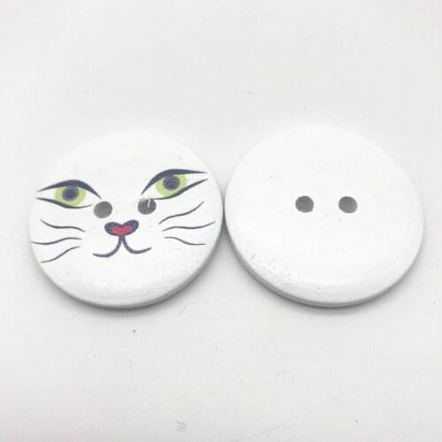 30pcs 40mm 4CM Extra Large Wood Cat Face Buttons Sewing 2 Holes Round Button Embellishments Coat Bag Decorations DIY Crafts