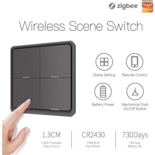 4 Gang Tuya ZigBee Scene Switch Wireless 12 Scene Switch Push Button Controller Smart Home Works With Tuya Wifi/ZigBee Devices