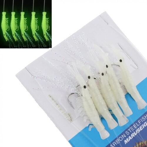 5pcs/lot TPE Luminous Shrimp Cute Design Soft Fishing Lure Baits with Fishing Rig Hook During Dark Night Fishing Tackle