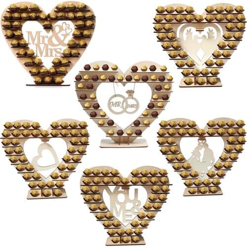 6 Types Heart Mr & Mrs Rocher Pyramid Diamond Rings Love Wedding Chocolate Dessert Candy Display Stand for Party Decoration