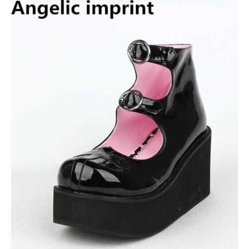 Angelic imprint New mori girl Women shoes lady lolita punk ankle Boots woman summer high trifle heels pumps platform shoes 34-47