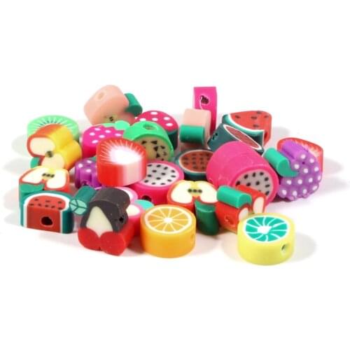 30pcs 10mm Color Fruit/flowers/Animal Beads Clay Beads Polymer Clay Spacer Loose Beads for Necklace DIY Bracelet Accessories