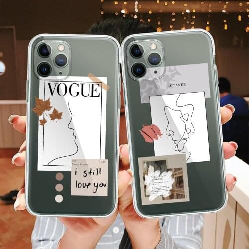 Artistic Face Letter Phone Case For iPhone 12 11 Pro XS Max mini SE 2020 X XR 6S 7 8 Plus Transparent Soft Silicone Phone Cover