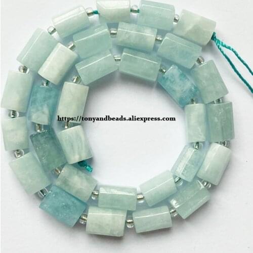 7'' Natural Faceted Brazil Aquamarines Cylinder Spacer Stone Beads For Jewelry DIY Making