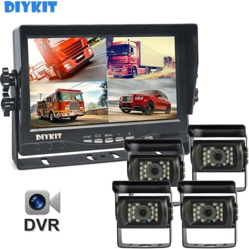 DIYKIT AHD 7" 4 Split QUAD IPS Car HD Monitor 1300000 Pixels AHD Rear View LED Camera Waterproof with SD Card Video Recording