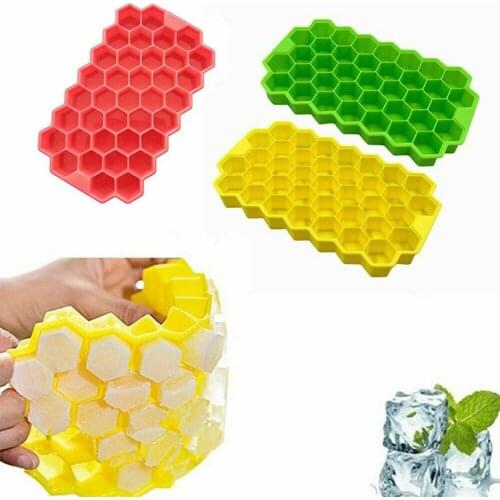 Home Refrigerator Ice Cube Tray Kitchen Silicone Hexagon Ice Tray Flexible Small Honeycomb Mold Puree Hexagon with Lid Ice Box