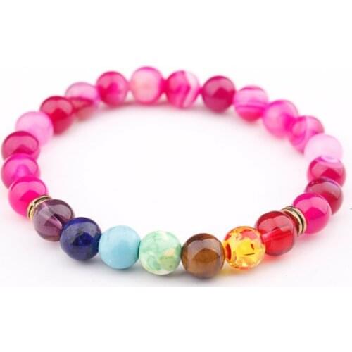 8mm red multicolor Agate Onyx Chakra Healing Reiki Buddha Yoga Bracelet elastic adjustable Volcanic Stone Bangles ryh24