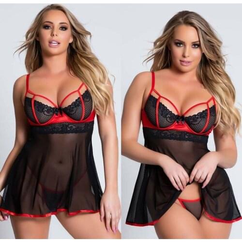 Erotic Lingerie Porno Costumes Women Lady Lingerie Lace Dress Underwear Temptation BabyDoll G-string Plus Size Sexy Sleepwear