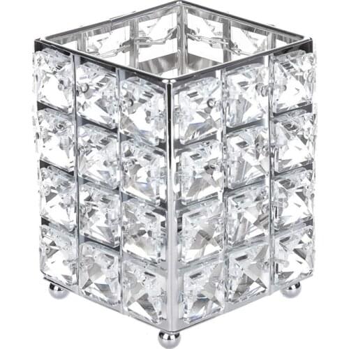 Crystal Makeup Brush Holder Makeup Brush Organizer Pen Pencil Holder Storage Cosmetics Tools Container,Silver