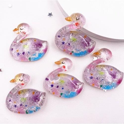 6PCS Kawaii Resin Glitter Colorful 3D Swan Flatback Rhinestone Applique Ornament Home Figurines Craft DIY Scrapbook SG476