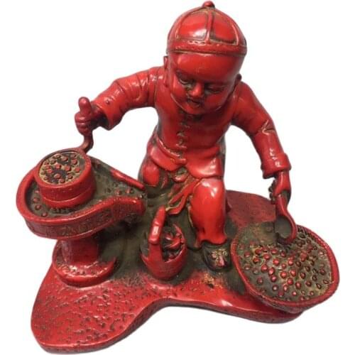 China old Beijing old goods Red coral carving Character