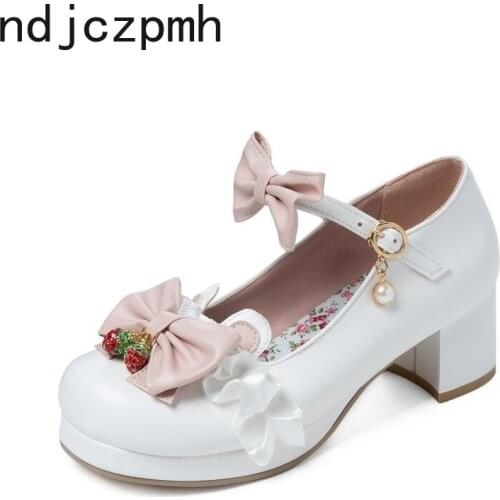 Spring and Autumn Classic fashion women shoes heels Round Toe head Buckle pink heels Party Butterfly-knot big size 30-48
