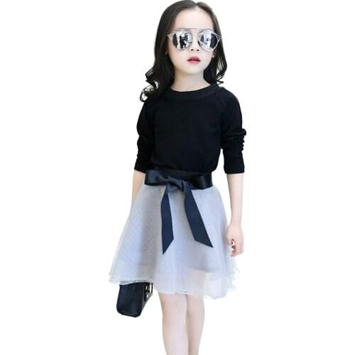 Summer Girls Clothing Sets Teenage Solid Sweatshirt +Tutu Dress 2Pcs Children Clothing Set 6 8 10 12 Year Girls Clothes