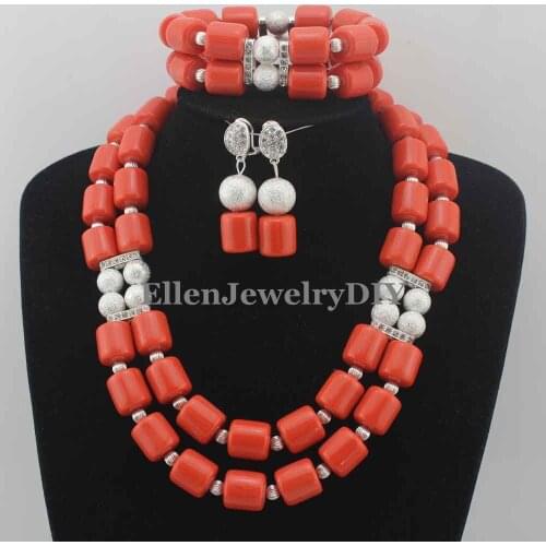 Handmade Chunky necklace Nigerian Wedding Coral beads Jewelry Sets Beaded Bridal Necklace african beads Jewelry Sets W12094
