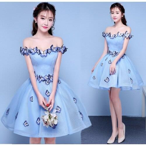 Pretty Butterfly Blue Cocktail Dresses Off the Shoulder Short Homecoming Dresses Sweet Prom Party Gowns 2020