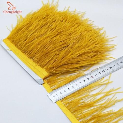 ChengBright Wholesale High Quality 10Yards Gold real Ostrich Feather Ribbon Ostrich Feathers Trim Fringe Clothing Decoration