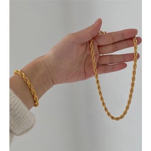 Fashion 3MM Stainless Steel Twisted Rope Chain Necklace Bracelet Set For Men Women Hip Hop Rock Biker Weddding Party Jewelry Set