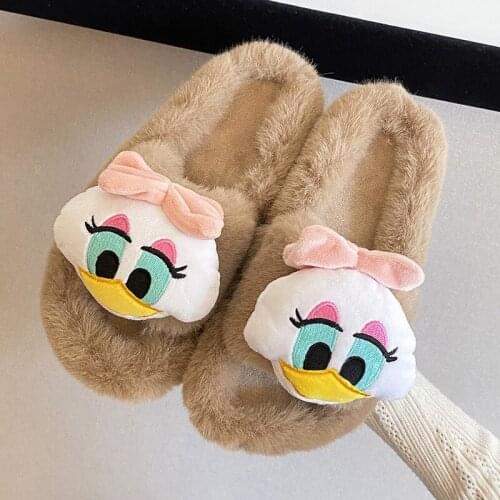 Disney new cartoon Donald Duck autumn and winter slippers for girls Outer wear Fashion plush flip-flop indoor cotton slippers