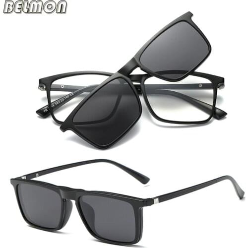 Belmon Spectacle Frame Men Women With Polarized Clip On Sunglasses Magnetic Glasses Male Prescription Computer Optical RS492