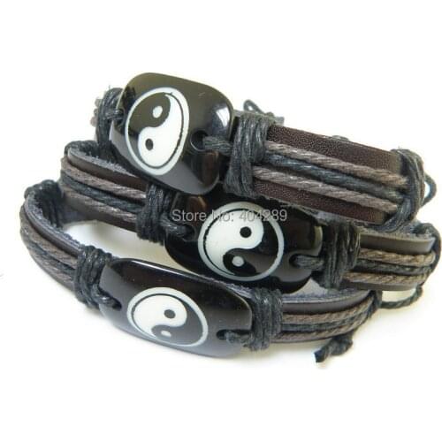 Mens YinYang Leather Surfer Bracelet Chic Mens Jewelry Dropshipping