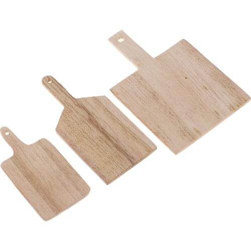 Set of 3 Pieces Wooden Serving Tray Salver 1/12 Dollhouse Miniature Kitchen