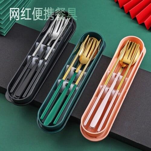 Stainless Steel Cutlery Set Spoon Fork Chopsticks Portable Travel Tableware Student Knife Kitchen Kit Silverware Dinnerware