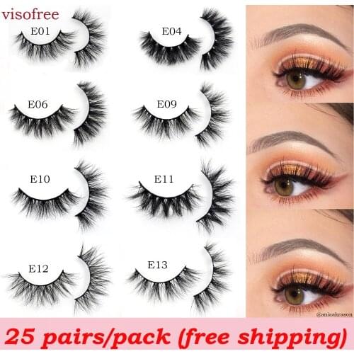 Visofree 25 pairs/lot 3D Mink Lashes Natural False Eyelashes Fake Lashes Long Makeup Extension Eyelash Mink Eyelashes for beauty