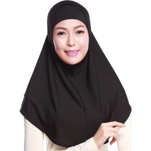 2021 New Womens 2 Piece Solid Color Amira Jersey Muslim Hijab Soft Cotton Stretch Head Scarf with Tube Inner Underscarf Cap Hood