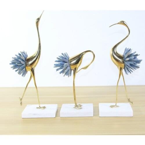 New Chinese-style Crane Model Copper Decoration Light Luxury European Modern Living Room Home Metal Decoration Crystal Jewelry