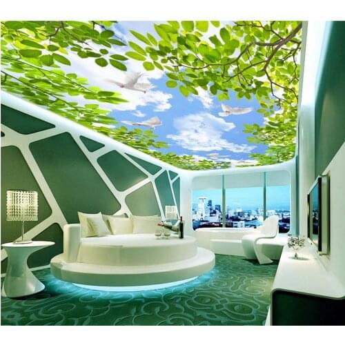 Landscape wallpaper murals ceilings Blue sky and white clouds green leaves sky custom 3d wallpaper murals ceiling