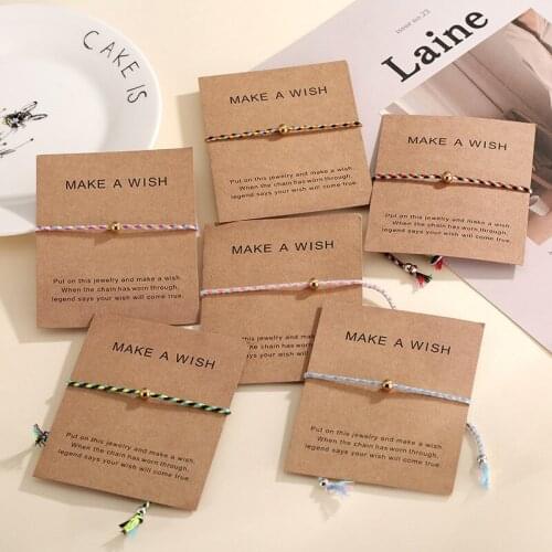 Braided Rope String Women Bracelet Friendship Couple Wish Card Jewelry Stainless Steel Bead Handmade Bracelets pulseras mujer