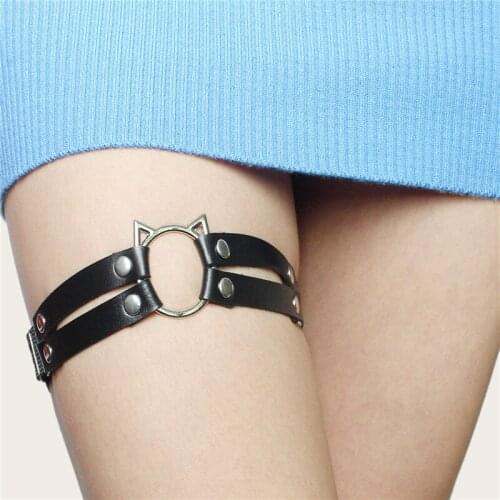 Womens Sexy Punk Elastic Harness Cat Leg Chain Garter Belts Cosplay Spike Elastic Thigh Ring Garter Body Jewelry