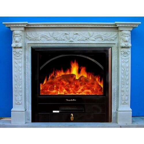 Luxurious European style fireplace set W120cm marble mantel plus electric fireplace insert firebox artificial flame decoration