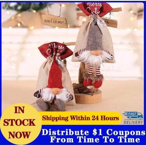 2021 Christmas XMAS Burlap Tote Apple Candy Bag/Elderly Snowman Deer/Festival Atmosphere Scene Arrangement/Childrens Gift