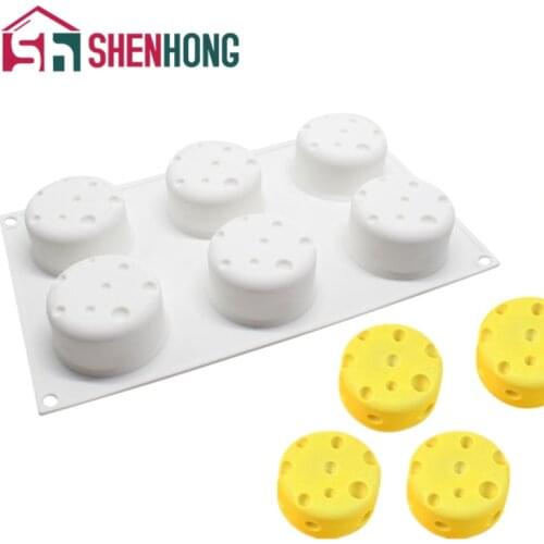 SHENHONG 6 Cavity Round Cheese Shape Mousse Silicone Cake Mold Baking Dessert 3D Mould DIY Pan Pastry Tools