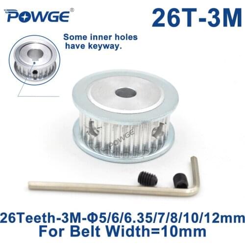 POWGE 26 Teeth HTD 3M Synchronous Timing Pulley Bore 5/6/6.35/7/8/10/12mm for Width 10mm 3M belt HTD3M pulley 26T 26Teeth