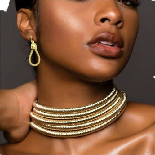 African Style Jewelry Round Necklace Bracelet Earrings Set Women Exaggerated Necklace Punk Collar Female Accessories