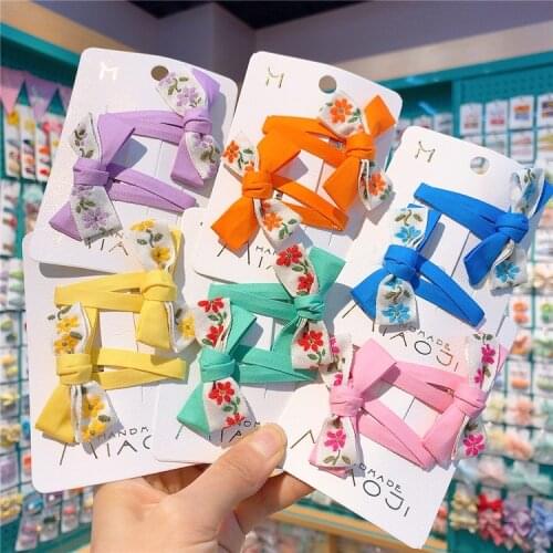1 Pair New Korean Sweet Girl Princess Fabric BB Clip Fashion Childrens Embroidery Flower Bow BB Clip Kids Hair Accessories