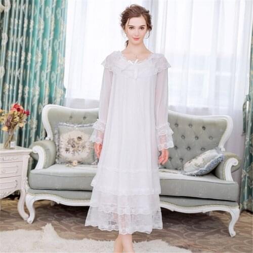 Plus size home service long-sleeved nightdress female loose spring and summer palace modal net yarn long Sleepwear sweet пижама